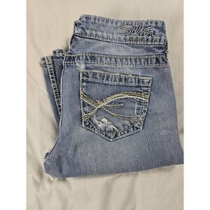 Silver Jeans Co Eden Flare Jeans Womens 26 Blue Light Wash Distressed 26x33